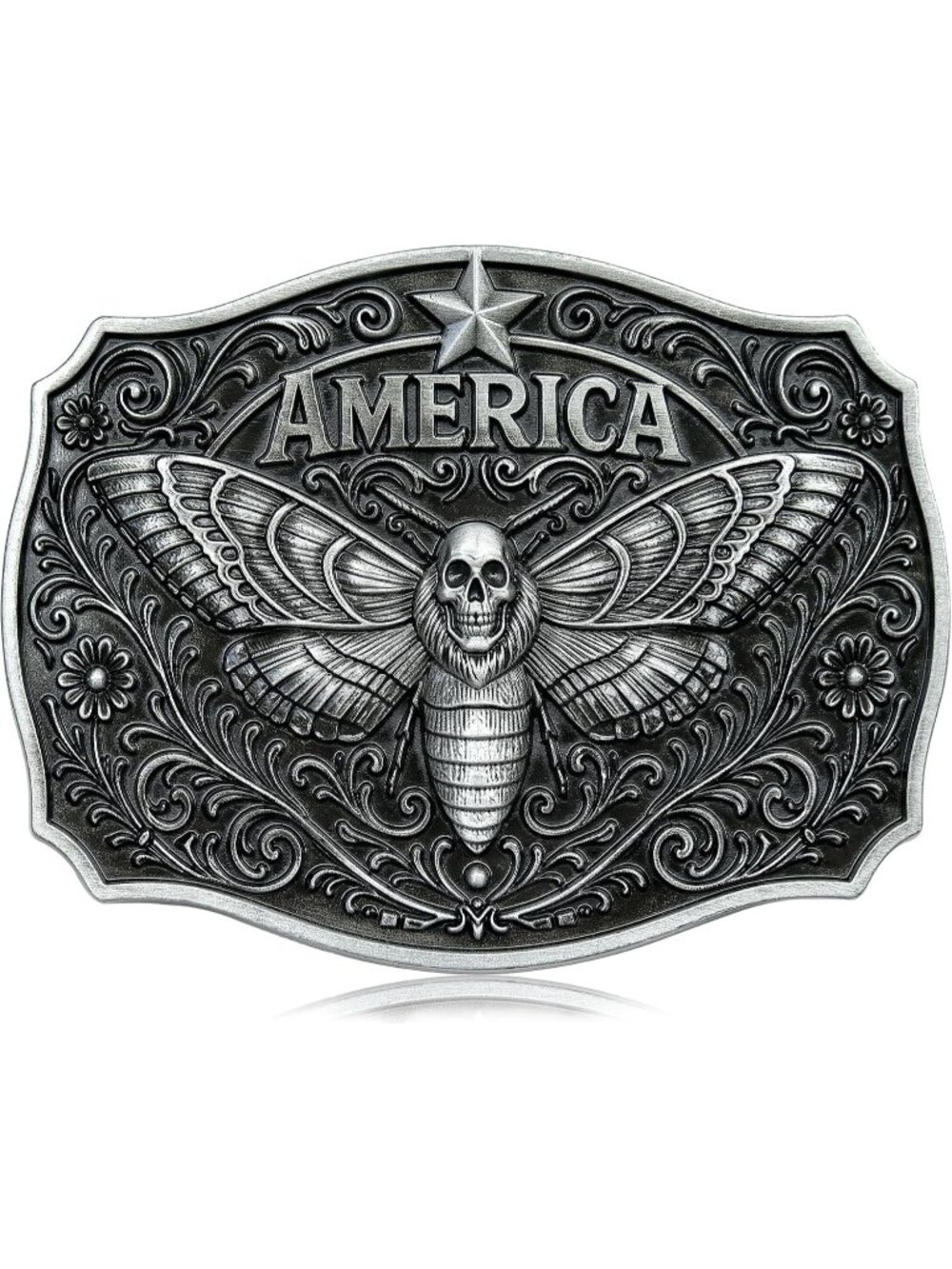 Men Moth Silver Vintage Cowboy Big Buckle Western Style Belt